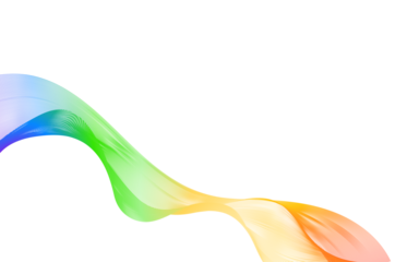 Dynamic abstract lines wavy flowing in polychromatic colors isolated on transparent background for concept of AI technology, digital, communication, brochure, science, music. Rainbow waves