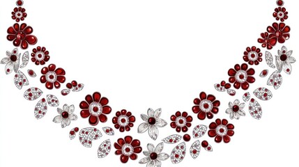 Red and white jeweled flower necklace design elegant floral illustration fashion jewelry graphics