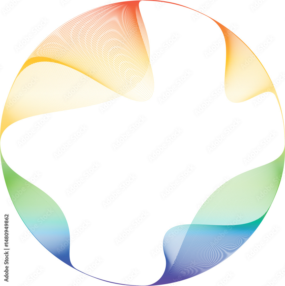 Poster colorful abstract wave circle on transparent background. flowing circle frame with wave lines patter