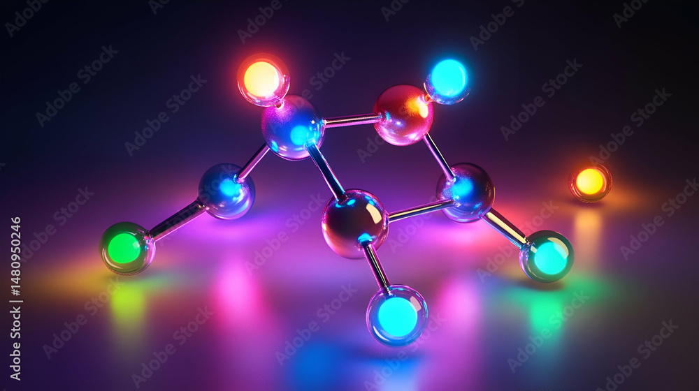 Aufkleber glowing colorful molecular structure 3d rendering