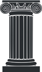 Black and white illustration of an ionic architectural column with fluted shaft and decorative capital