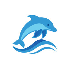 Dolphin Jumping Over Waves Marine Logo Design