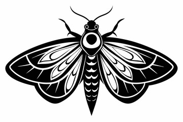 moth silhouette line art vector illustration with a white background