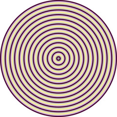Visual effect created by purple, mauve, yellow and grey circles getting progressively smaller