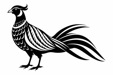 pheasant silhouette line art vector illustration with a white background