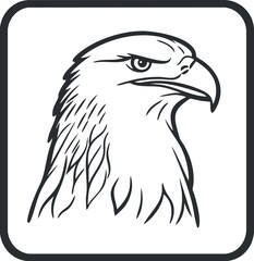 Black and white line art illustration of a fierce eagle head in profile symbolizing strength and freedom