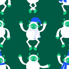 Winter monsters seamless Christmas yeti pattern for wrapping paper and fabrics