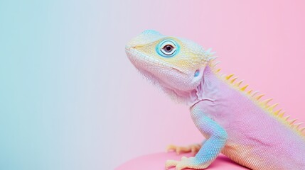 Naklejka premium Vibrant lizard on soft backdrop
