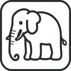 Simple black and white line art illustration of an elephant in a square frame icon style
