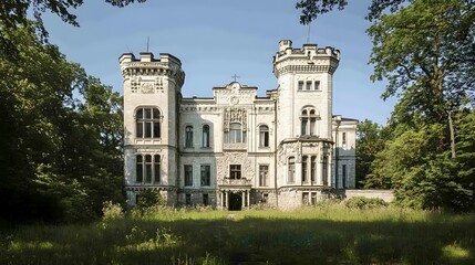 Majestic Stone Castle Surrounded by Lush Greenery
