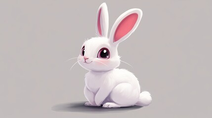 Obraz premium Adorable White Bunny Rabbit Cute Cartoon Illustration Digital Art pet big soft baby long ears pink 