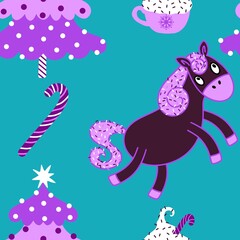 Christmas animals seamless horse pattern for wrapping paper and fabrics