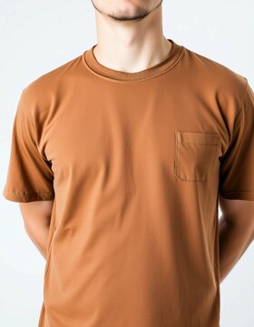 Realistisches Mockup eines braunen T-Shirts mit neutralem Hintergrund &ndash; ideal f&uuml;r Modedesign, Onlineshop-Vorlagen oder Printideen.