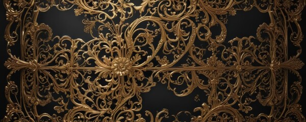 Intricate gold filigree on black, metallic sheen ,  metallic,  elegant background