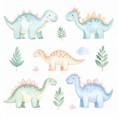 Cute Dinosaurs in Pastel Watercolors – Gender-neutral kids decor goldmine