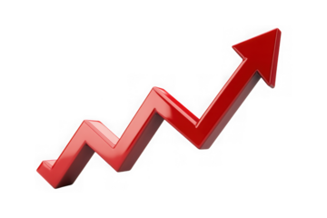 Red arrow pointing upward isolated on transparent background