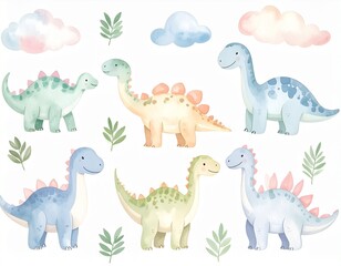 Cute Dinosaurs in Pastel Watercolors – Gender-neutral kids decor goldmine
