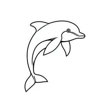Minimalistische schwarze Linienzeichnung eines Delfins auf wei&szlig;em Hintergrund &ndash; ideal f&uuml;r Malb&uuml;cher, Logos, Piktogramme oder Unterrichtsmaterialien.