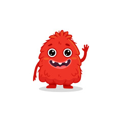 Cute cartoon monster on white background. Red Monster Icon. Happy Alien. Flat Funny monster. Vector illustration