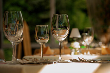 Elegant Table Setting with Wine Glasses for Fine Dining Experience