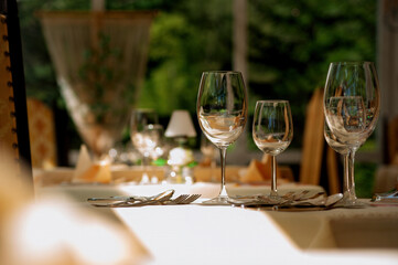 Elegant Dining Setup with Wine Glasses and Tableware