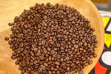 rich brown colors of coffee beans texture, ingredient for your morning coffee