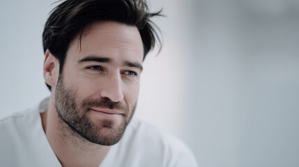 portrait of resuscitation doctor with calm expression positioned on left side of frame