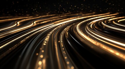 Fototapeta premium Glowing golden lines abstract background dark metallic texture curved lines design