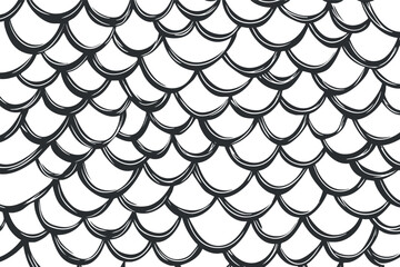Hand drawn seamless fish scale pattern in black and white with overlapping curved lines © vadymstock