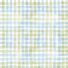 Blue Green Plaid Gingham Check Hand Drawn Background Pattern Overlay