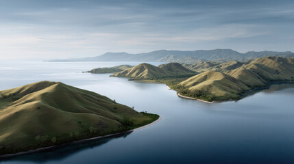 vast island archipelago in papua new guinea with long shadows seen from above