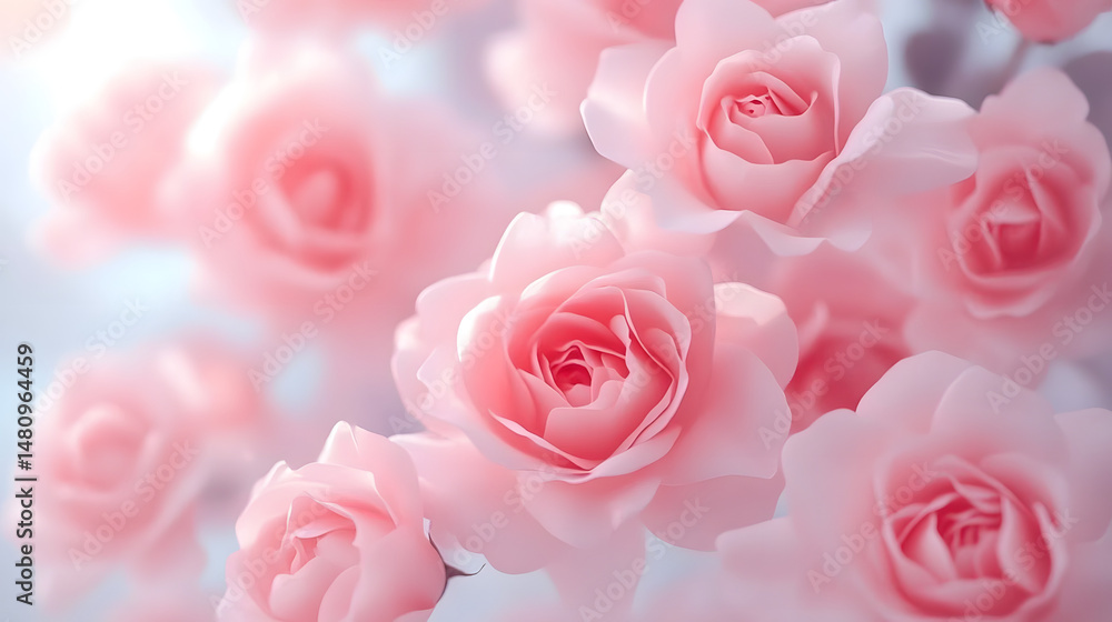 Poster light pink roses in soft color and blur style for background. sweet color roses flowers in pastel to