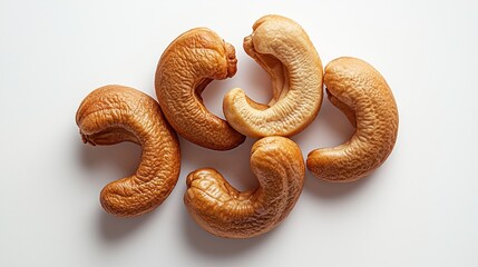 Obraz premium Roasted cashews arranged on white background.