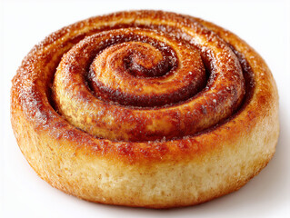 Freshly Baked Cinnamon Roll: Sweet Pastry and Breakfast Treat with Caramelized Sugar and Cinnamon Swirl