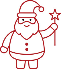 Santa Claus Outline Holding Star Wand.