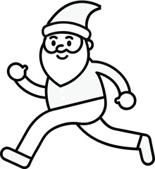 Santa Claus Running Outline Drawing.