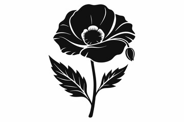 poppy silhouette line art vector illustration with a white background