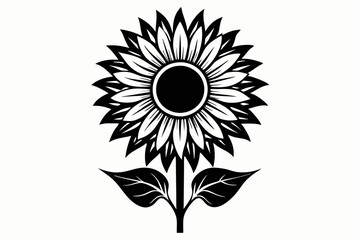 sunflower silhouette line art vector illustration with a white background
