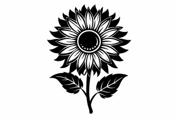 sunflower silhouette line art vector illustration with a white background