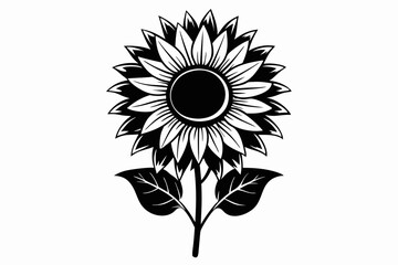 sunflower silhouette line art vector illustration with a white background