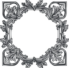 Decorative vintage ornamental square frame with leaf and floral elements in black and white design