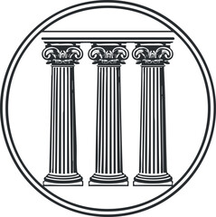 Obraz premium Illustration of three classical Greek columns with ornate capitals inside a circular frame