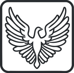 Obraz premium Black and white outline illustration of an eagle with spread wings symbolizing freedom and strength