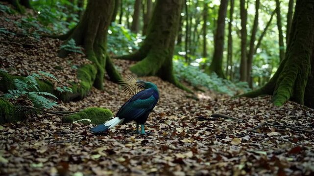 Palawan peacock-pheasant walking in the forest