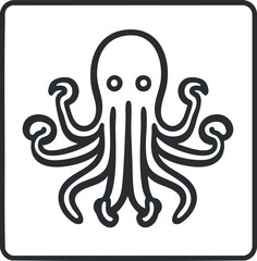 Naklejka premium Black and white stylized icon of an octopus with eight tentacles representing marine life and ocean creatures