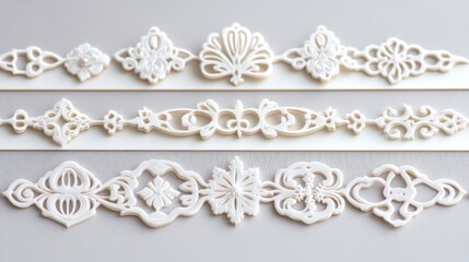 Obraz premium Ornate white floral and paisley decorative elements relief texture horizontal design