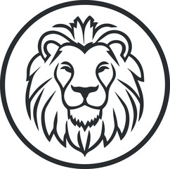 Black and white stylized lion head illustration inside a circular frame representing strength and wildlife