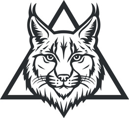 Black and white lynx head illustration with a triangle background symbolizing wildcat strength and nature