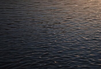 Fototapeta premium Dark, still water, subtle ripples create intricate, glistening patterns in the evening light , shadow, evening
