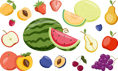 Collection of Ripe Summer Fruits and Berries.